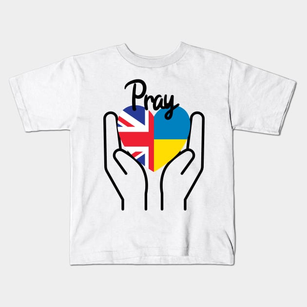 Pray For Ukraine, Pray For Peace, UK Supports Ukraine, UK Stands With Ukraine, Heart With Combined Flags Kids T-Shirt by Coralgb